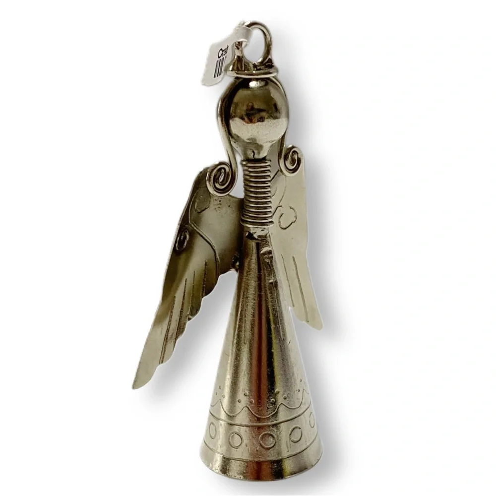 Crate&Barrel, 90s Vintage Silver Angel With Bell Ornament, Item No 521-551, 4
